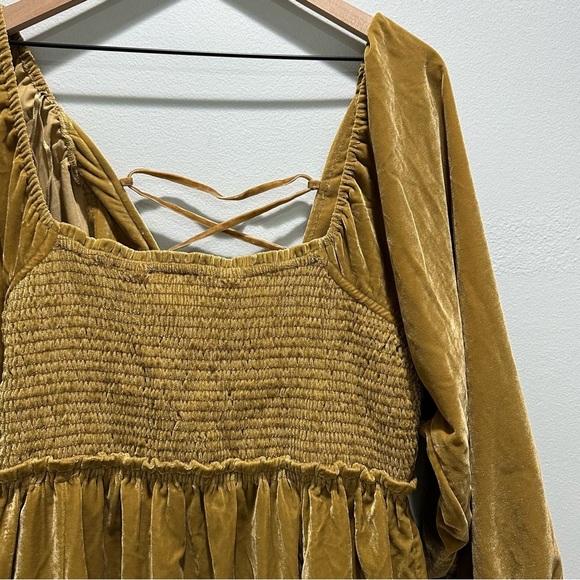 Free People Daphne Velvet Mustard Yellow Mini Dress - Picture 6 of 8